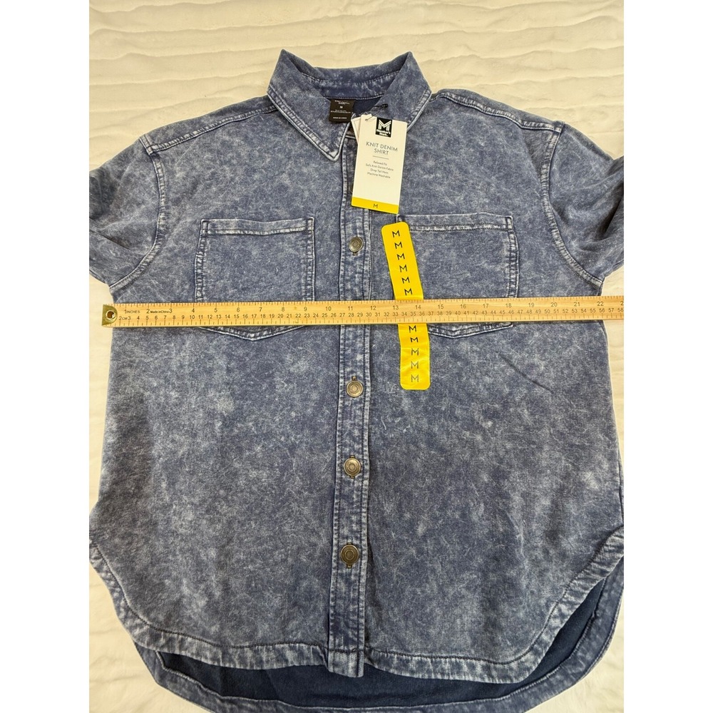 Members Mark Shirt Women Medium Blue Acid Wash Denim‎ Relaxed Soft Knit Button - Picture 10 of 14
